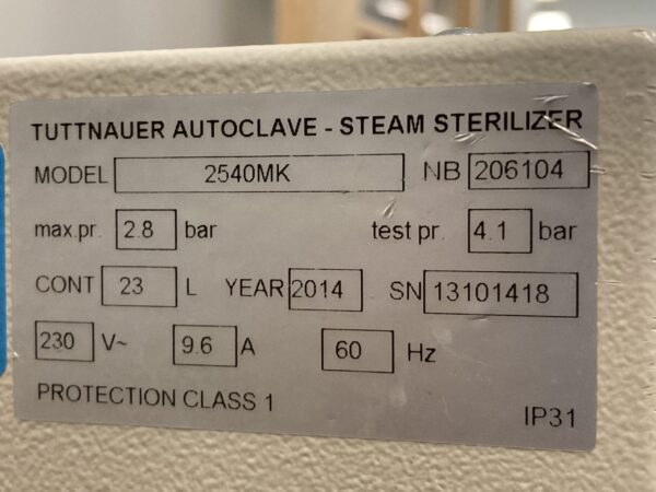 Used 2014 Tuttnauer 2540MK - Image 3